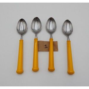 Oxford Hall Dessert Tea Spoons Yellow Handle Flatware Stainless Japan Set of 4